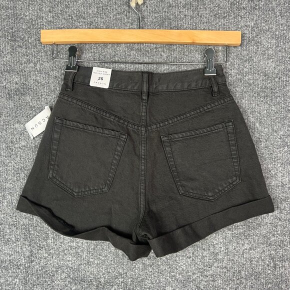 NWT Pacsun Womens‎ 25 Black High Rise Rolled Short Button Fly Cuffed Flat Front - Picture 5 of 9